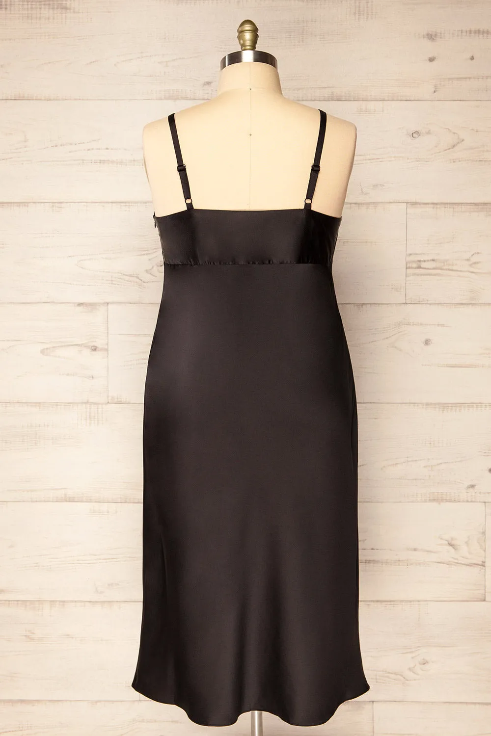 Mikoo Black | Plus Size Midi V-Neck Slip Dress