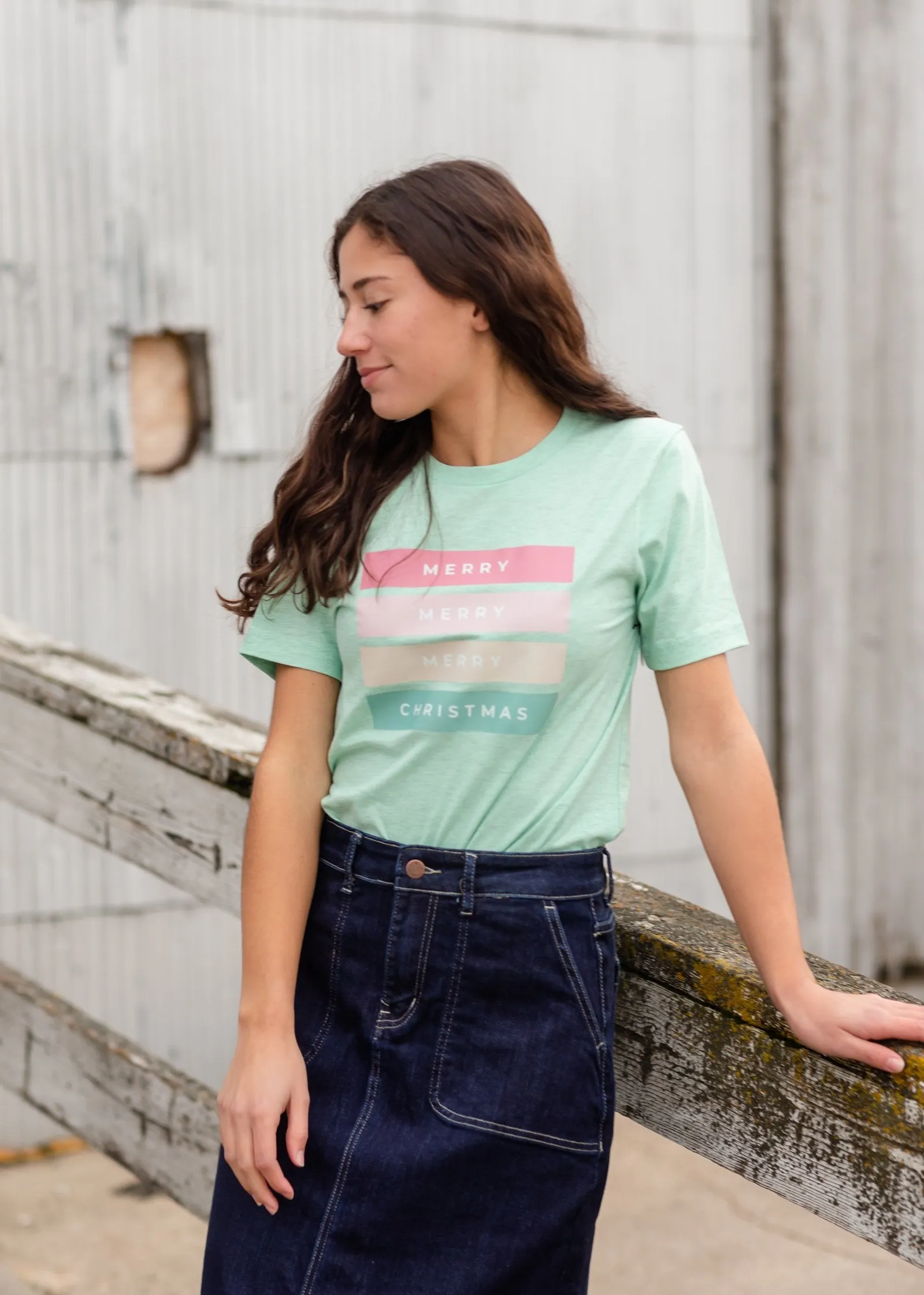 Mint Merry Christmas Graphic Tee - FINAL SALE