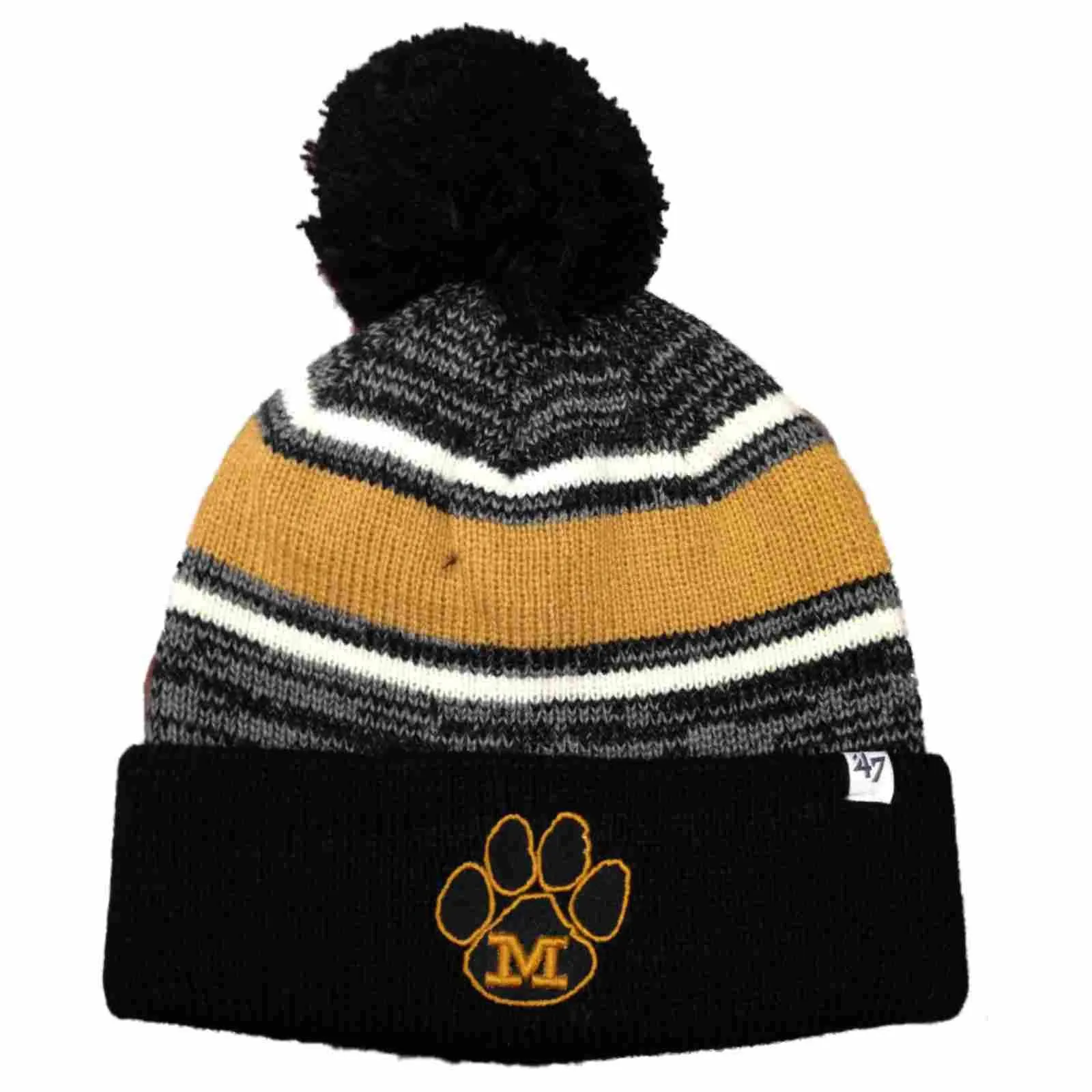 Missouri Tigers 47 Brand Black Fairfax Cuffed Knit Poofball Beanie Hat Cap