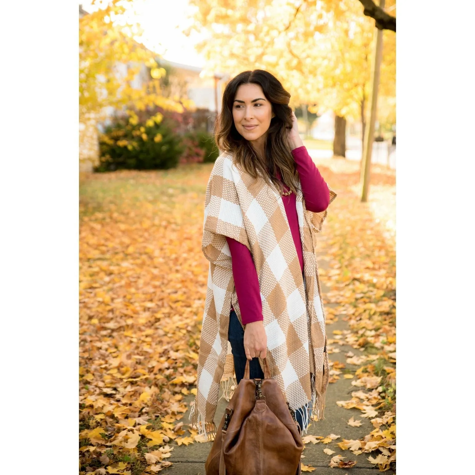 Mocha Grid Poncho