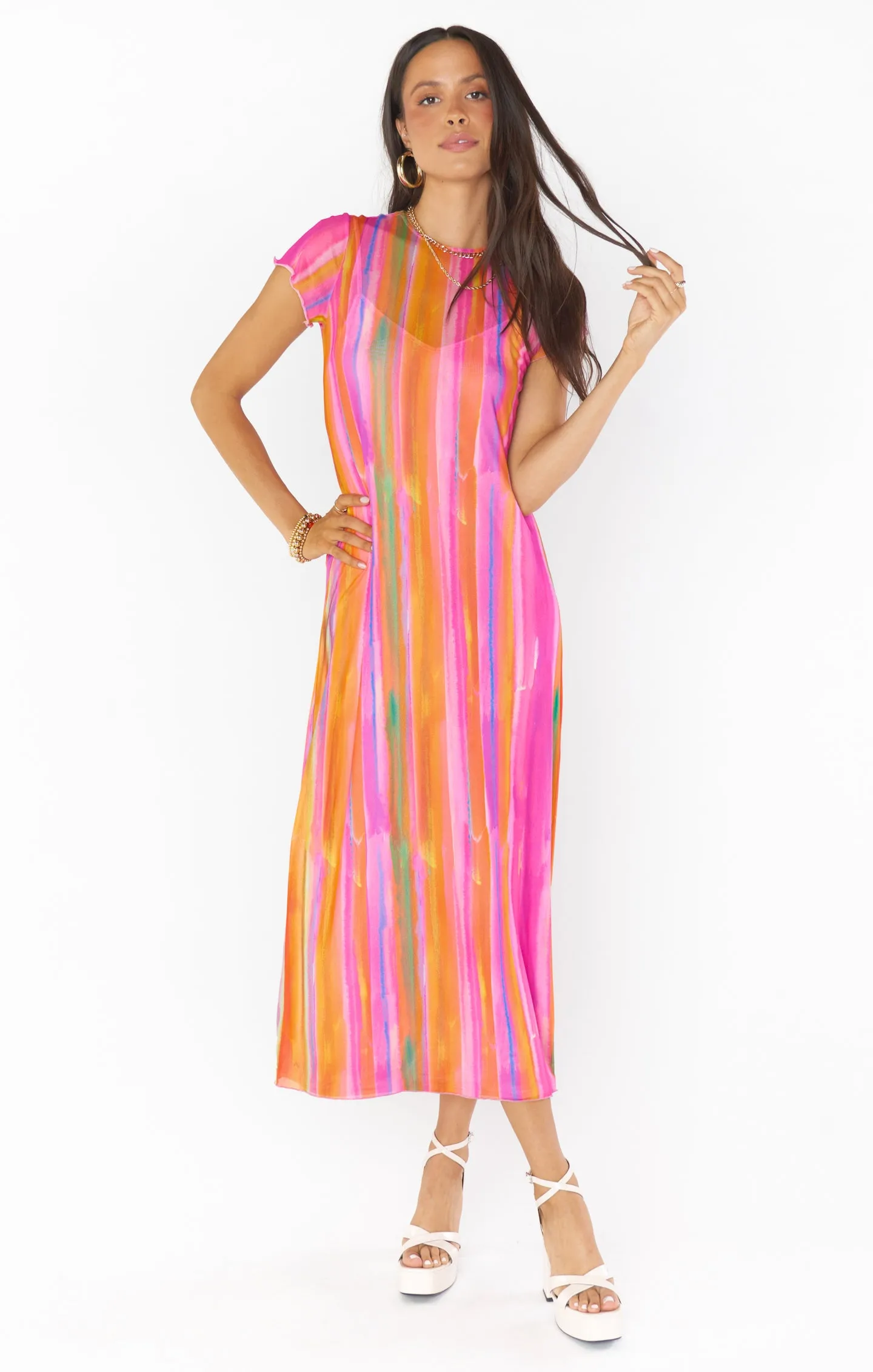 Molly Midi Dress ~ Sunrise Stripe Mesh