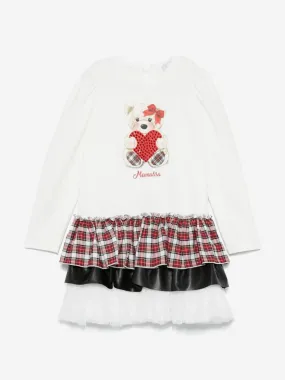 Monnalisa Girls Teddy Heart Dress in White