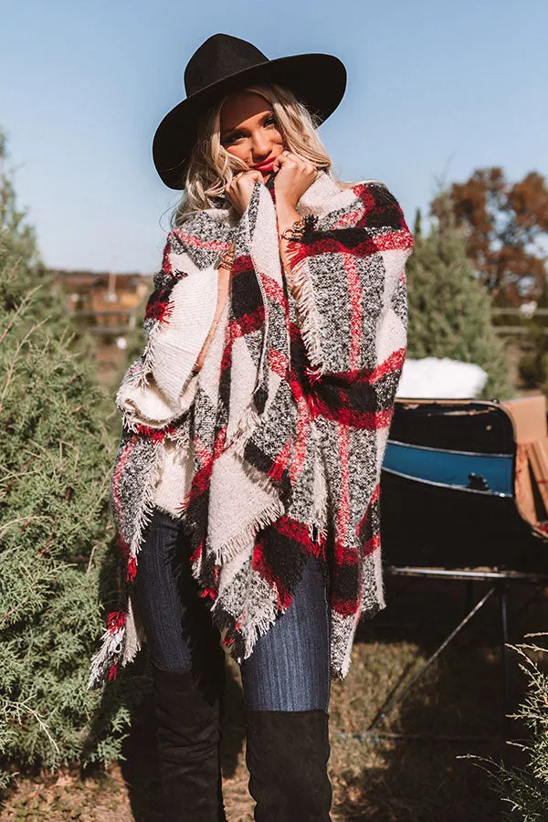 Moving Mountains Plaid Poncho In Red