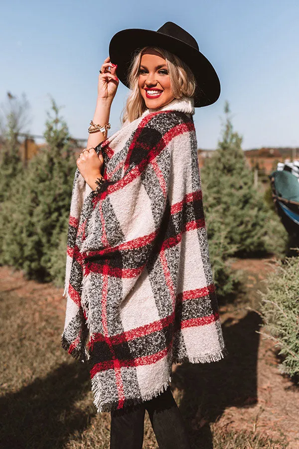 Moving Mountains Plaid Poncho In Red