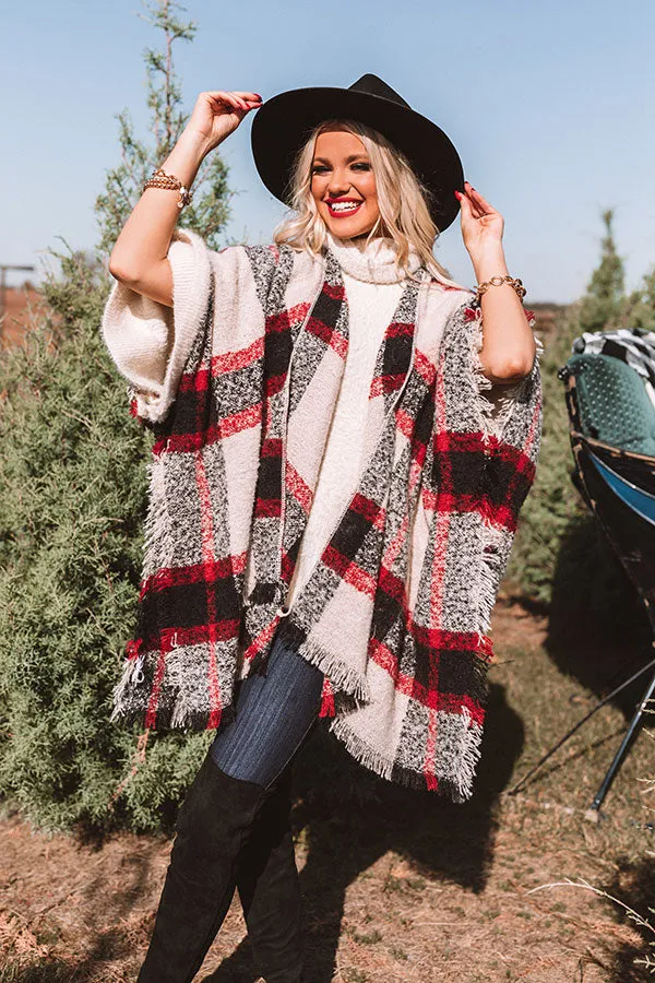 Moving Mountains Plaid Poncho In Red