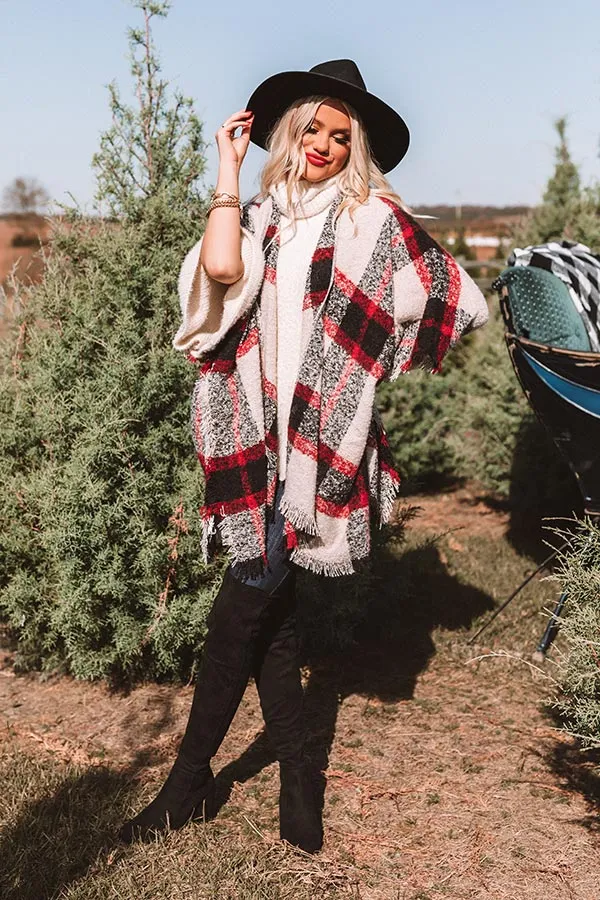 Moving Mountains Plaid Poncho In Red