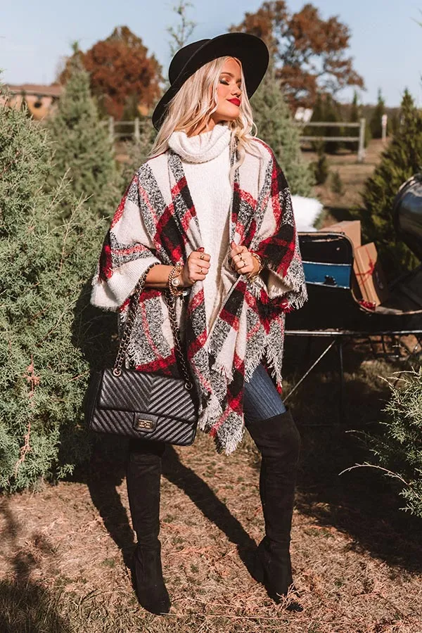 Moving Mountains Plaid Poncho In Red