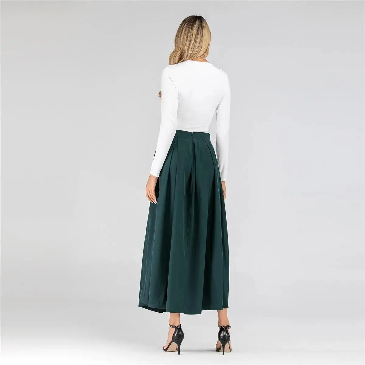 MS001   High Waist Midi Long Plain Skirt