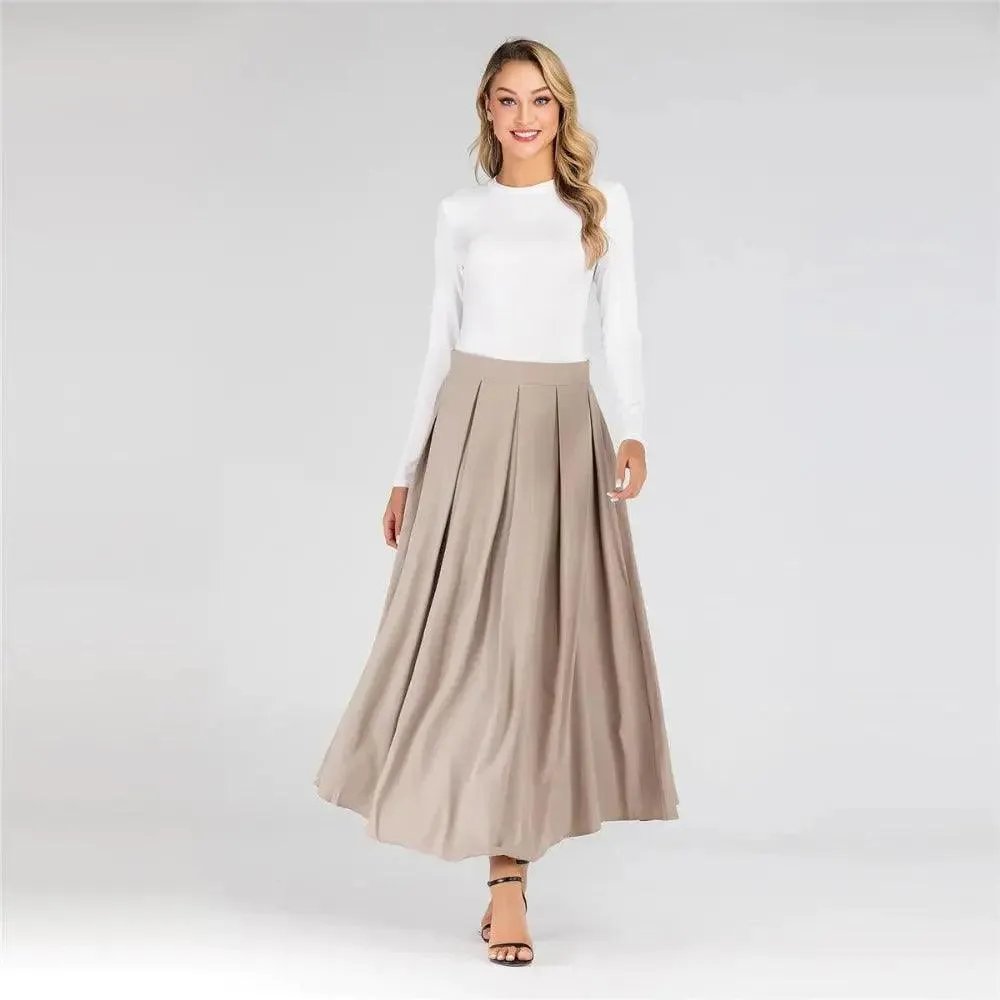 MS001   High Waist Midi Long Plain Skirt