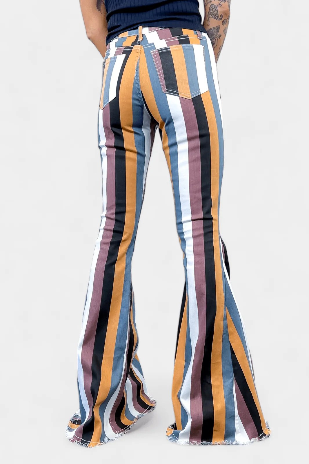 Mustard Multi Stripe Flared Jeans