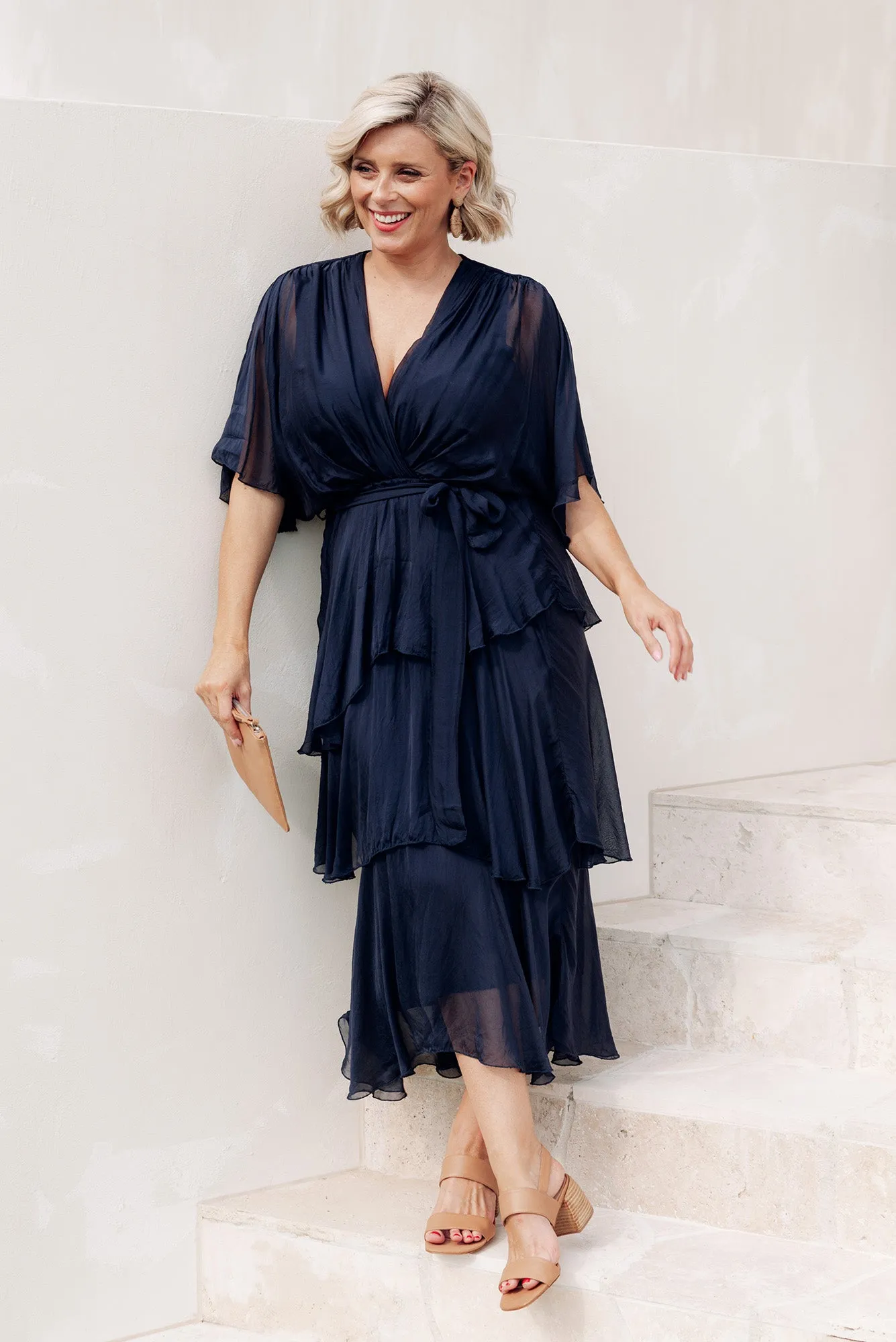 Natalie Navy Silk Layer Dress