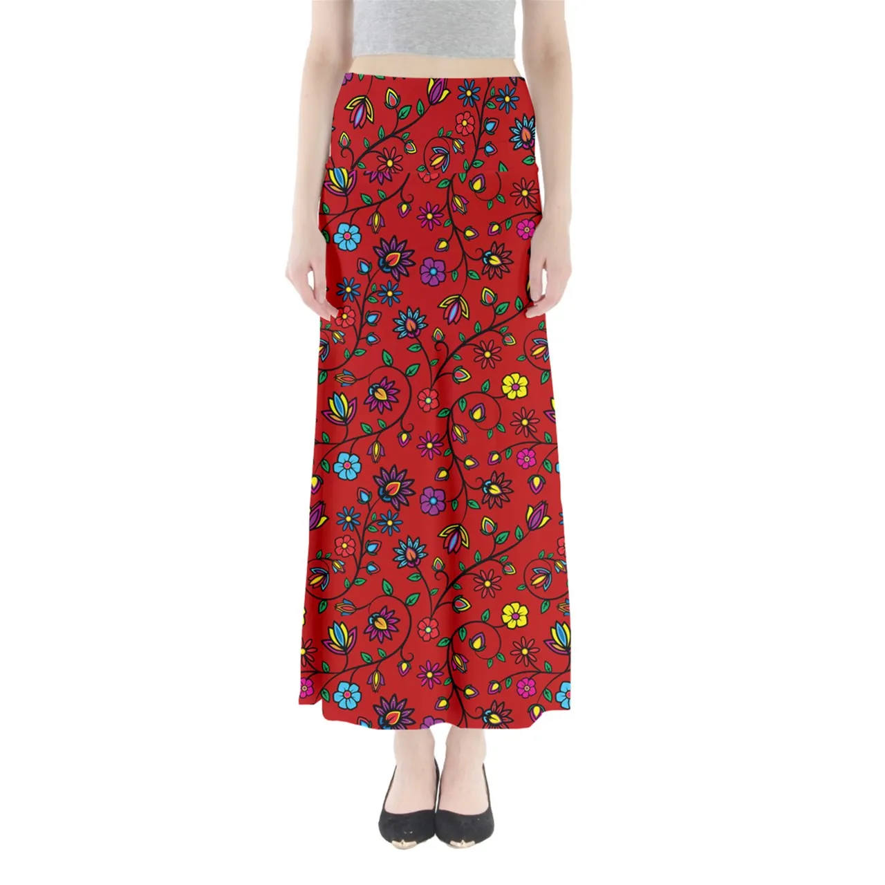 Nature's Nexus  Red Full Length Maxi Skirt