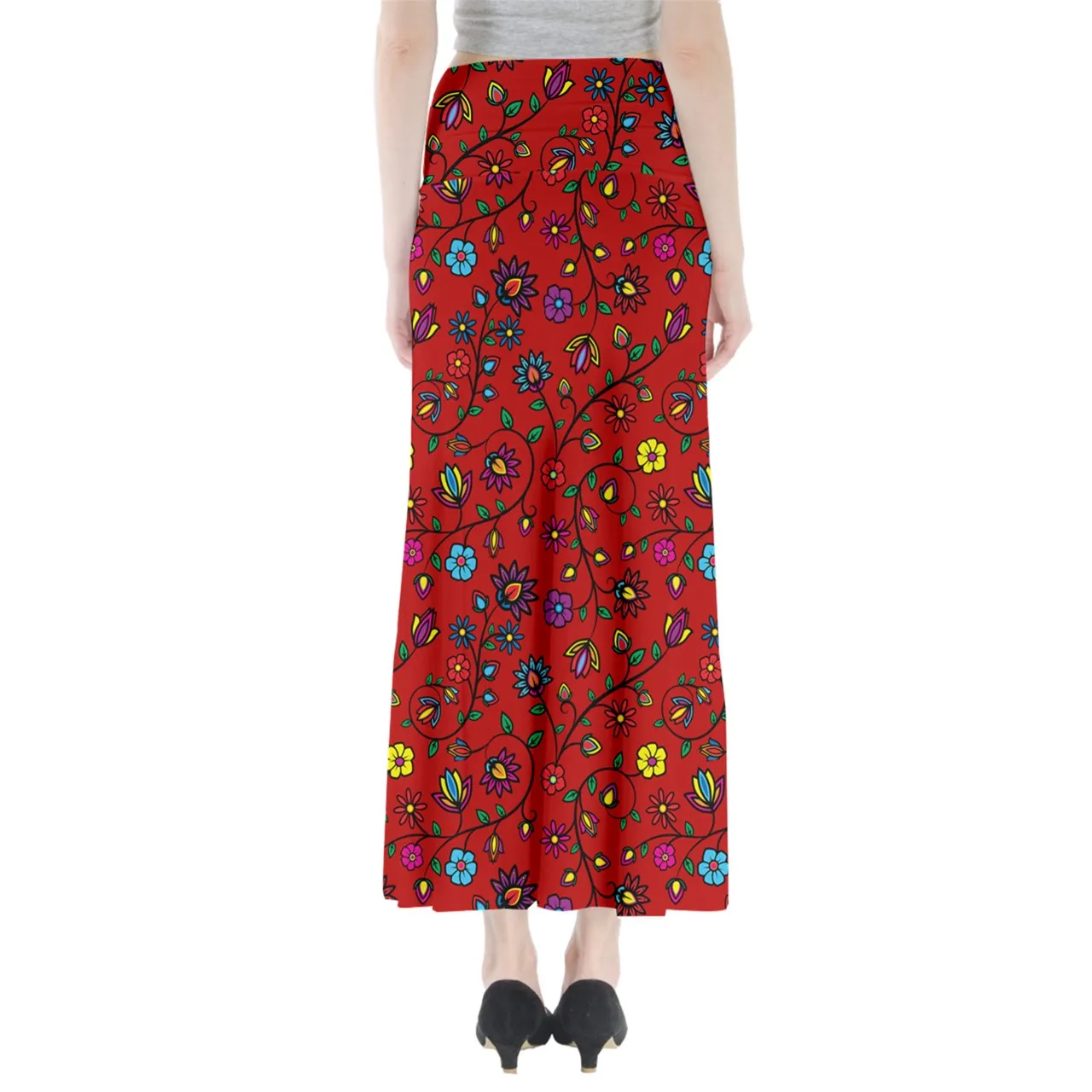 Nature's Nexus  Red Full Length Maxi Skirt