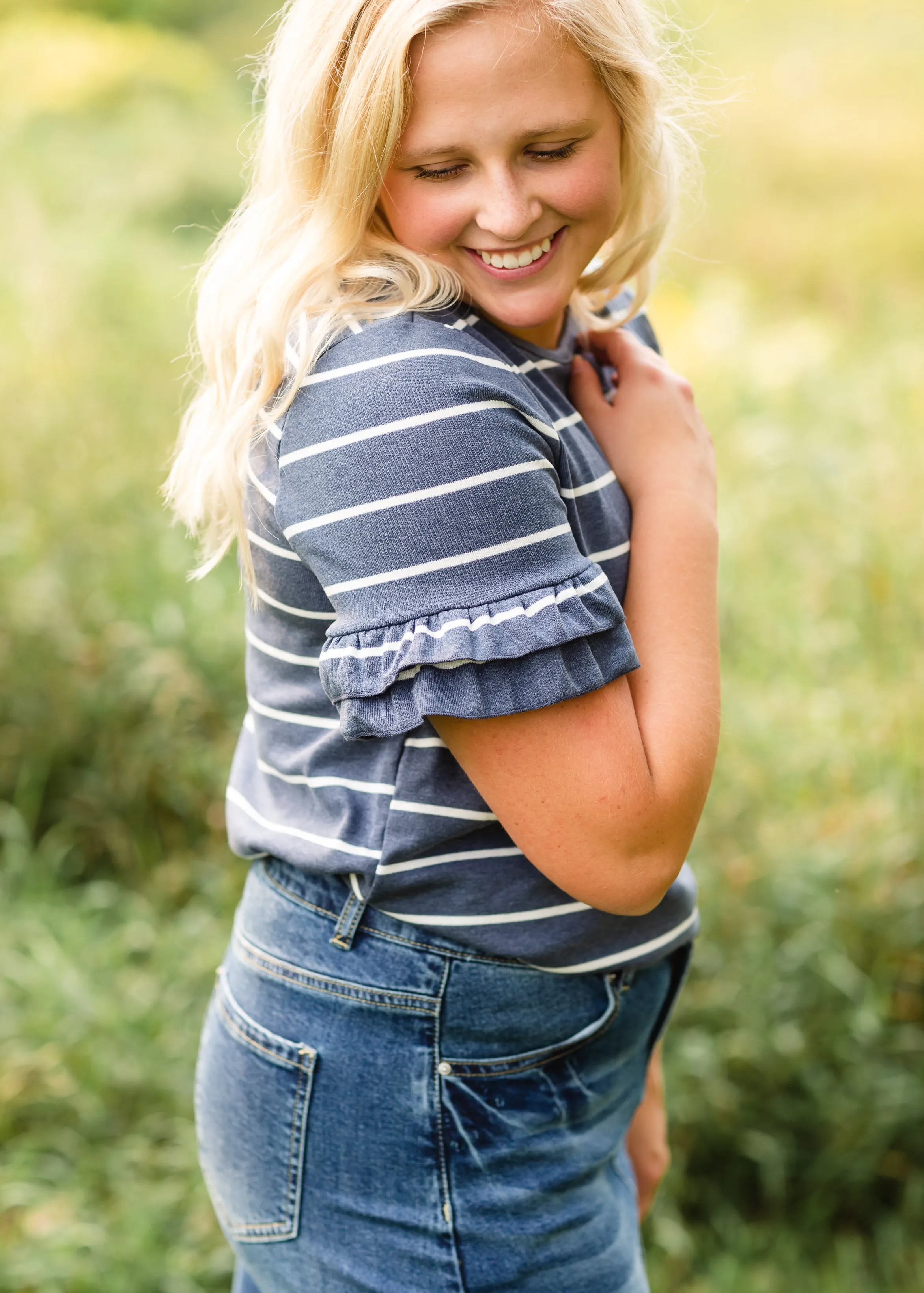 Navy Striped Short Sleeve Top - FINAL SALE