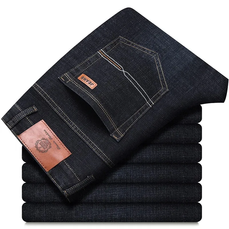 New Men's Fashion Business Casual Stretch Slim Jeans Classic Trousers Denim Pants Male Black Blue