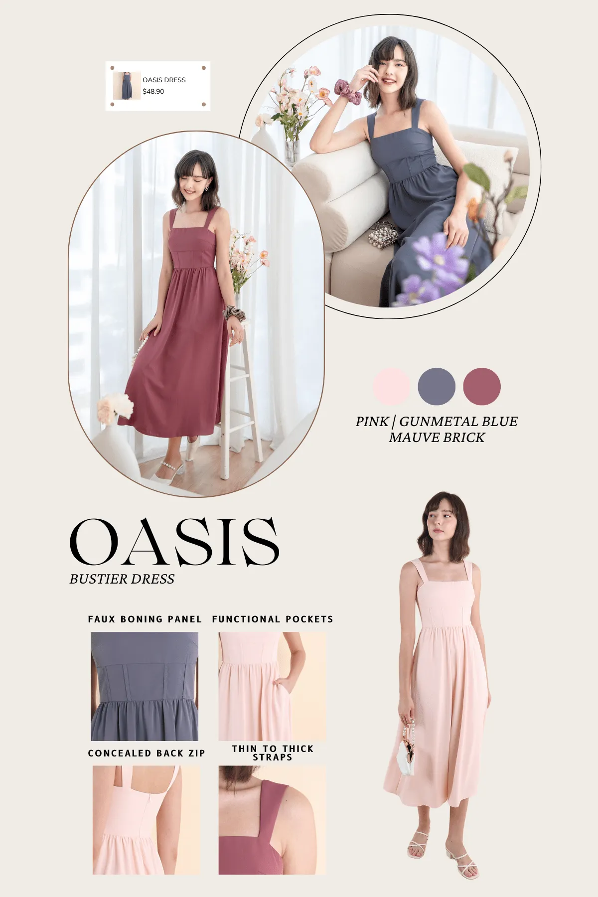 OASIS BUSTIER DRESS IN PINK