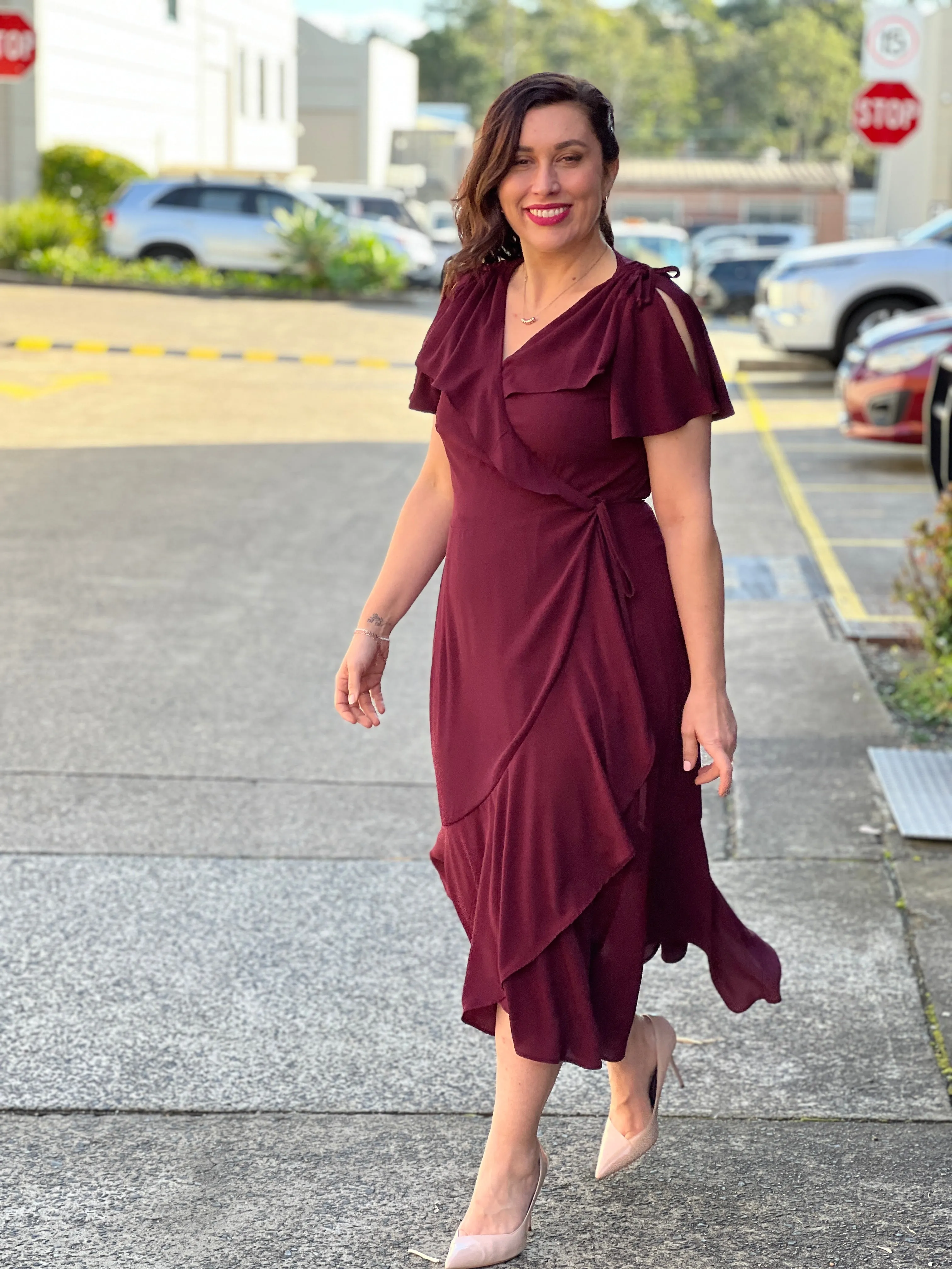 Obelle Burgundy Wrap Dress