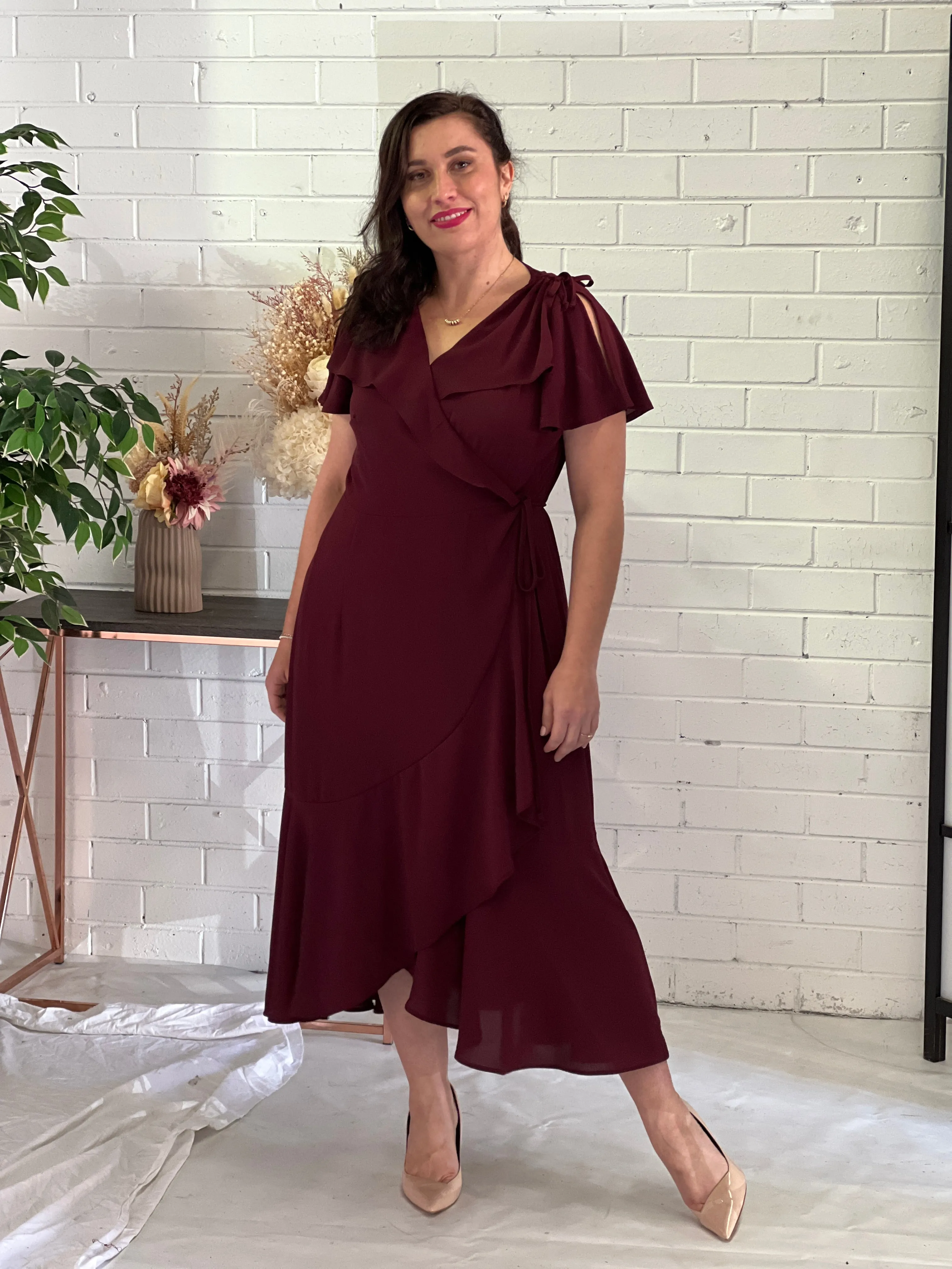 Obelle Burgundy Wrap Dress