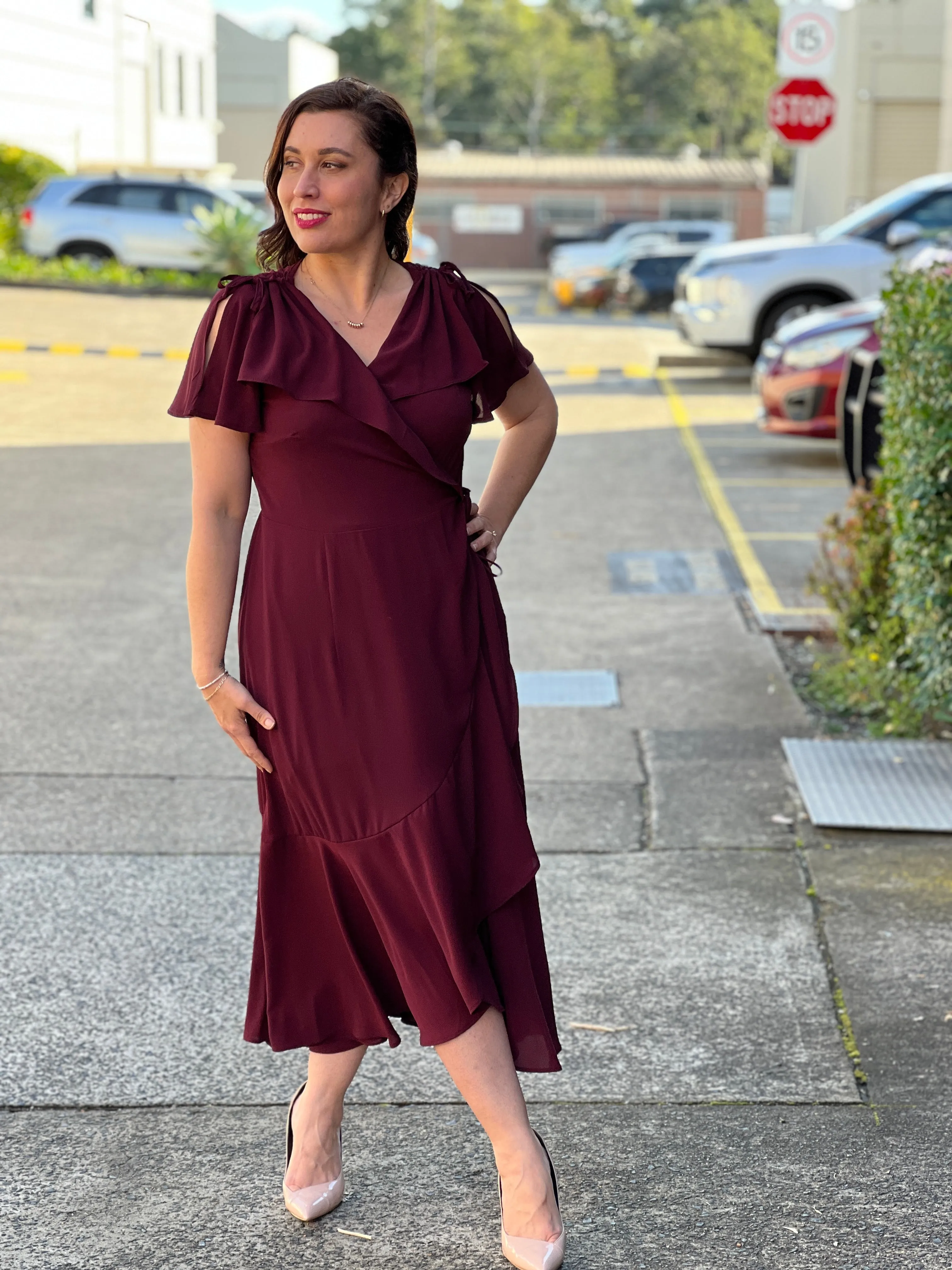 Obelle Burgundy Wrap Dress