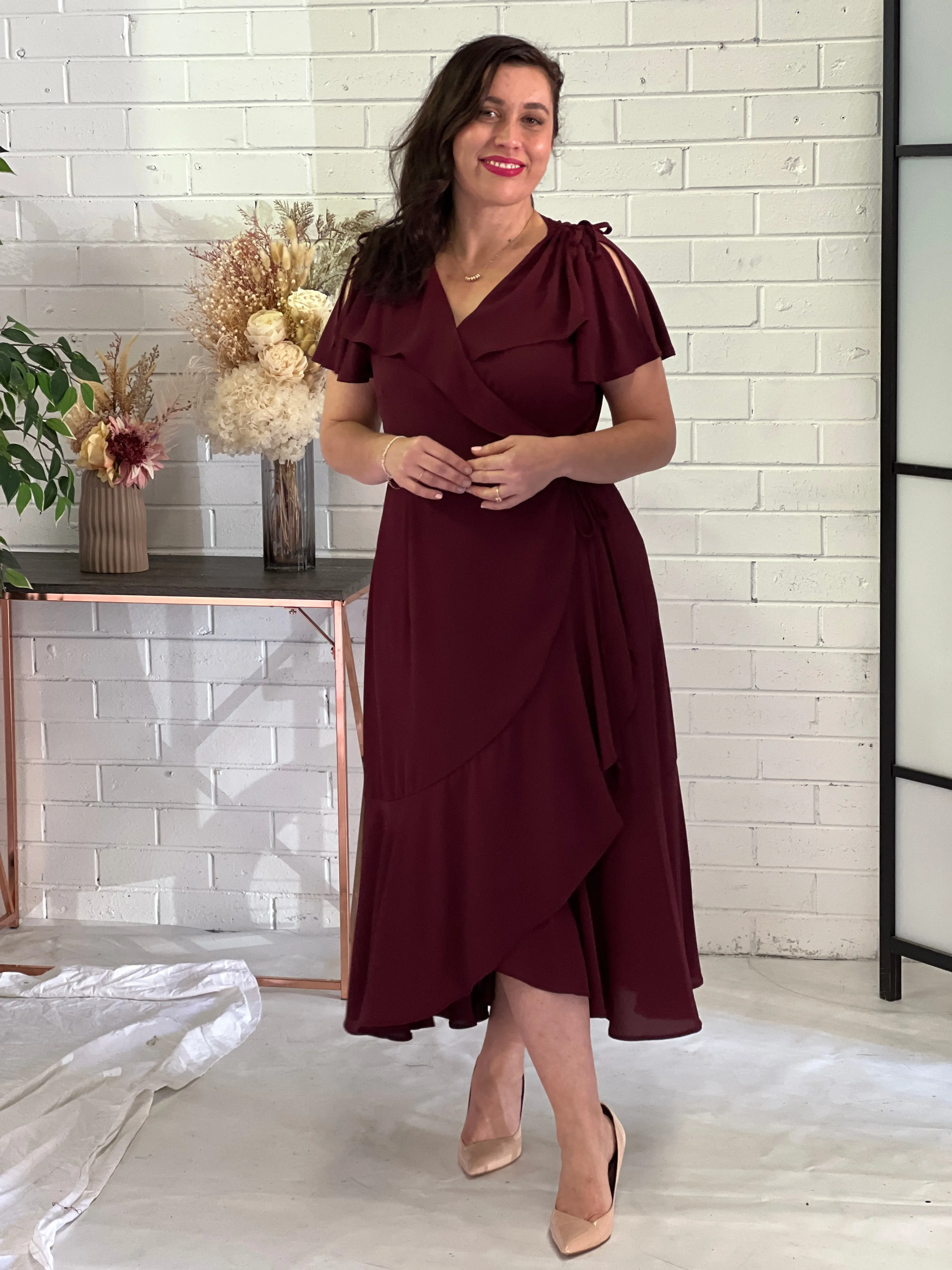 Obelle Burgundy Wrap Dress