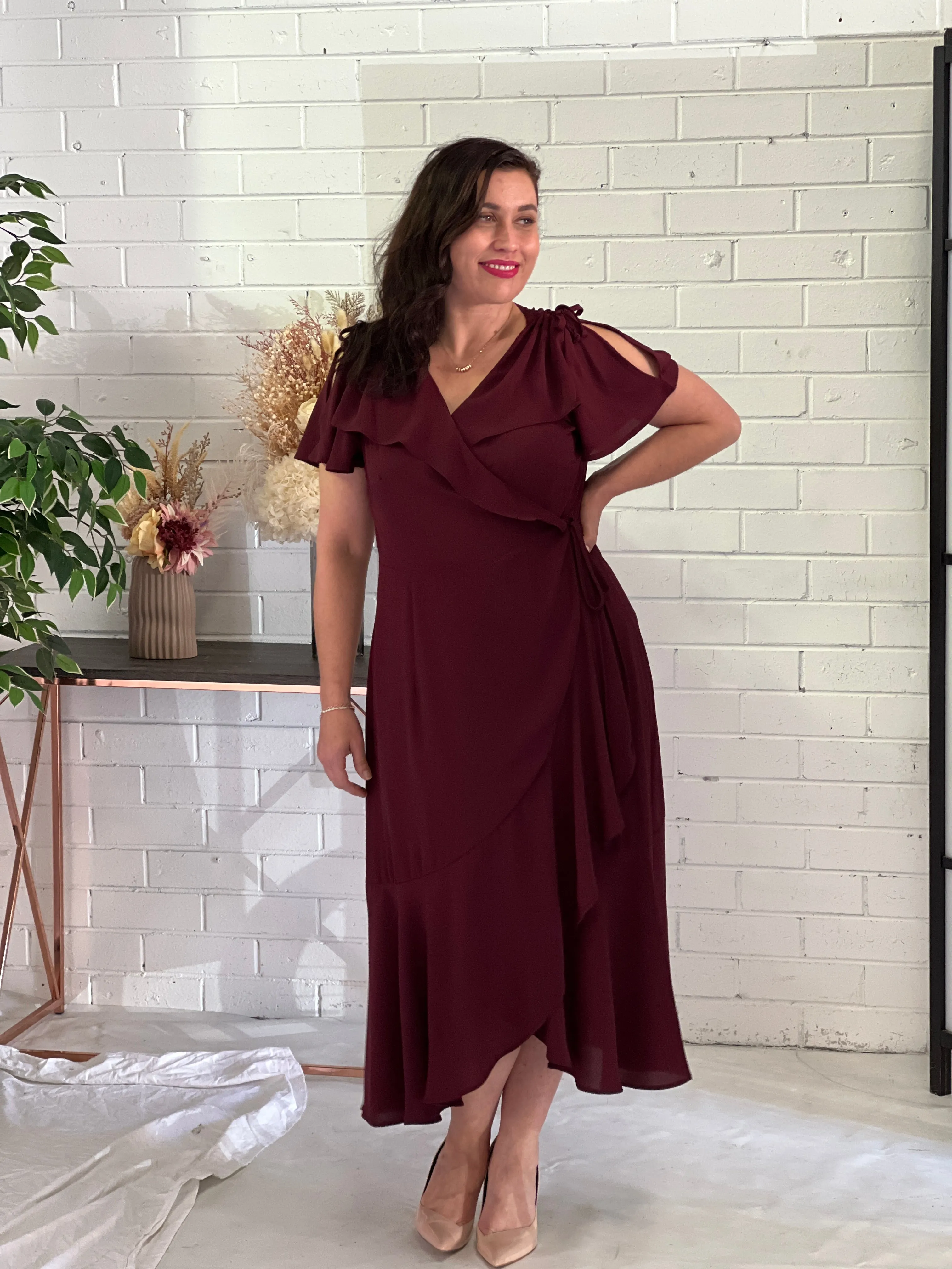 Obelle Burgundy Wrap Dress