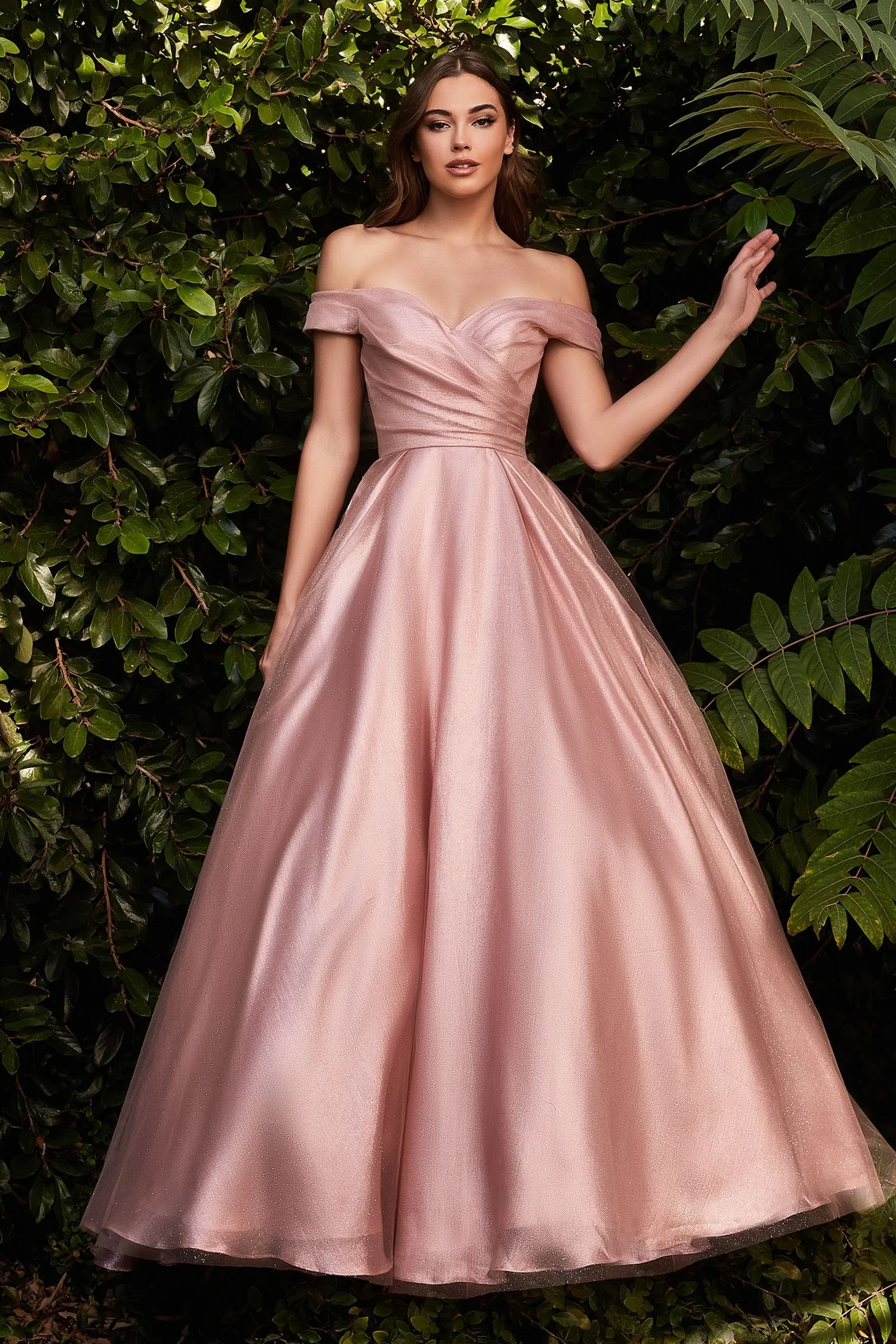 Off The Shoulder Strapless Ruched Bodice Organza Long Prom Dress CDJ823