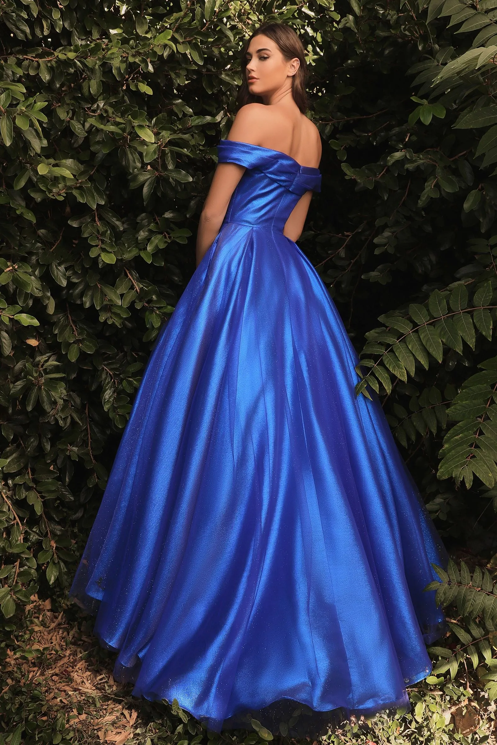 Off The Shoulder Strapless Ruched Bodice Organza Long Prom Dress CDJ823