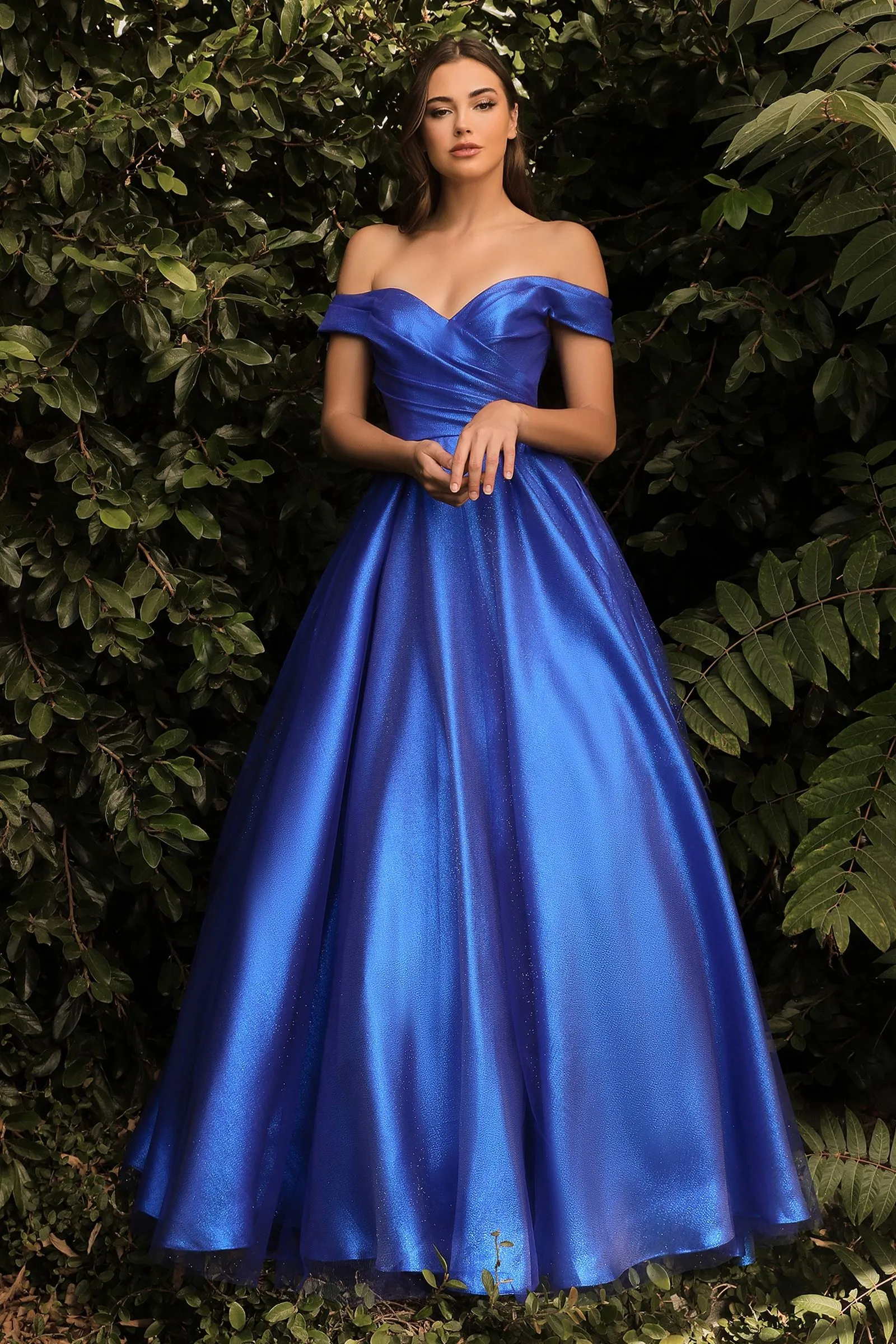 Off The Shoulder Strapless Ruched Bodice Organza Long Prom Dress CDJ823