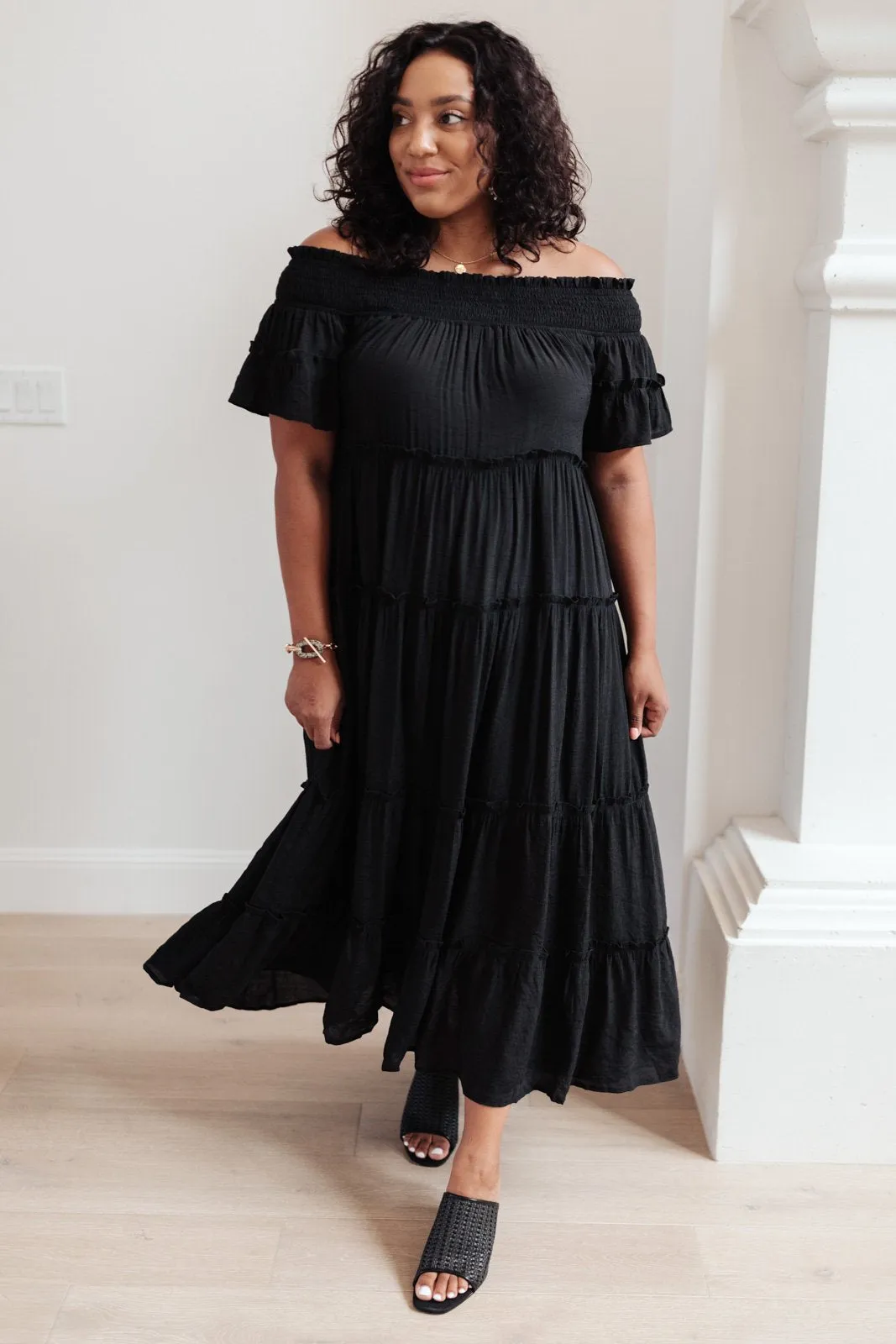 Olivia Tiered Maxi Dress in Black