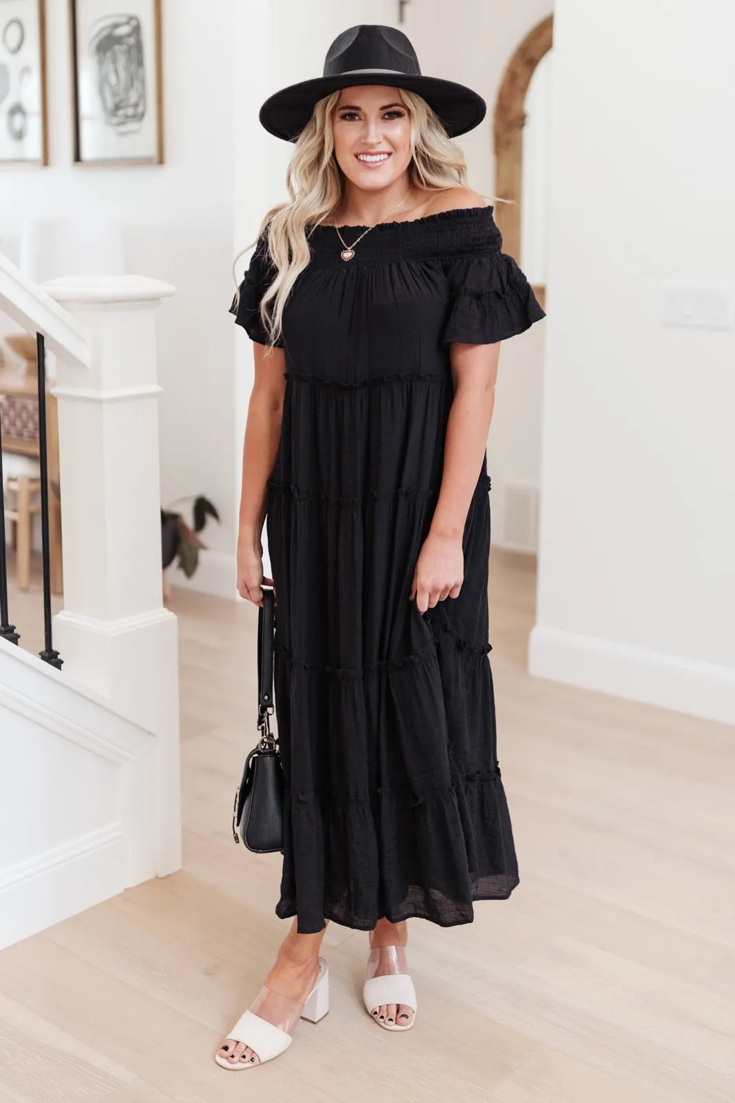 Olivia Tiered Maxi Dress in Black