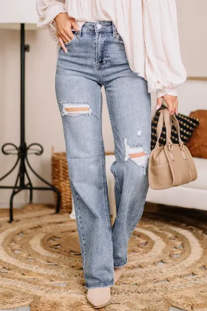 On A High Note Wide Leg Ripped Jeans