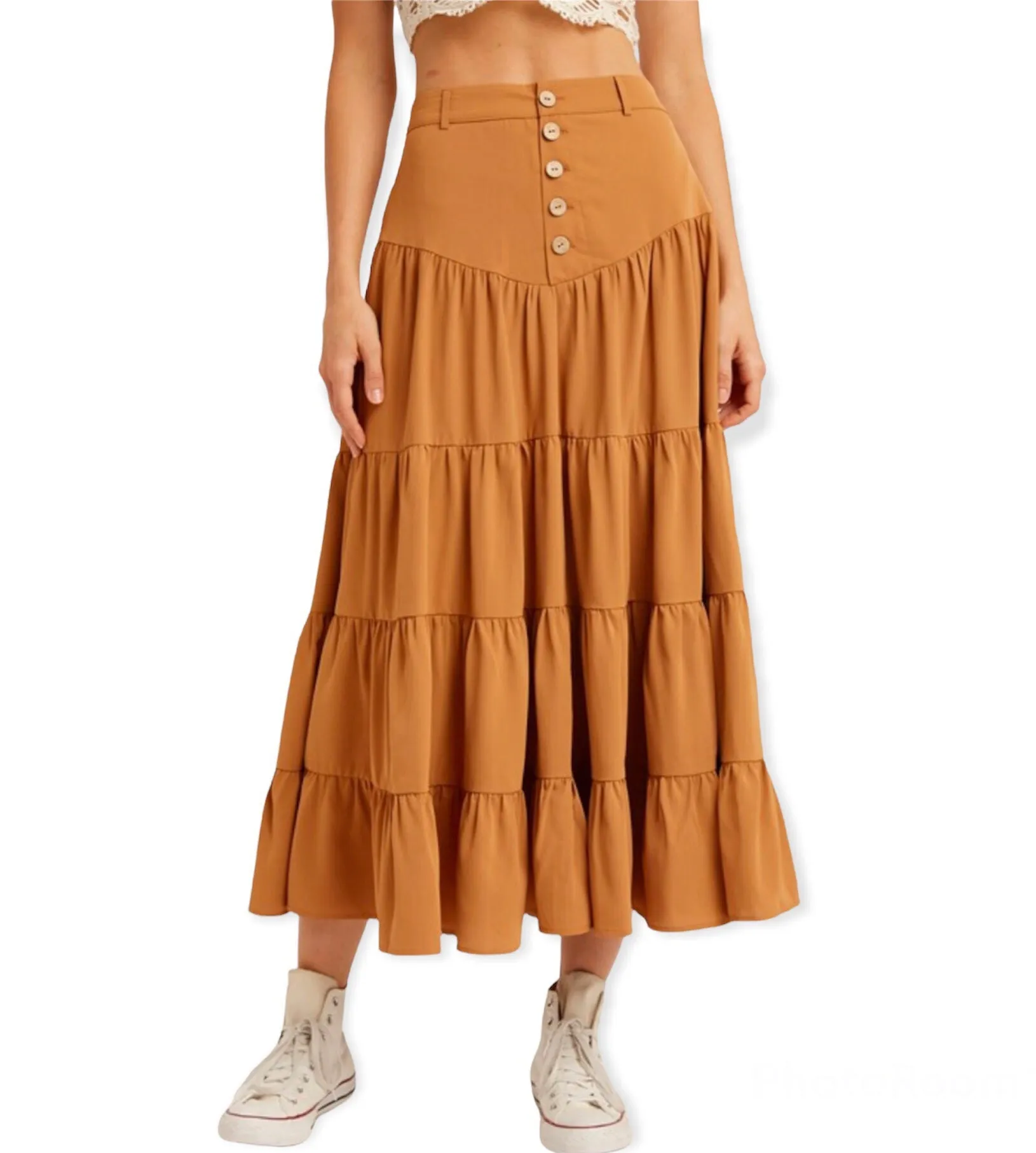 Paloma Tiered Maxi Skirt-Clay