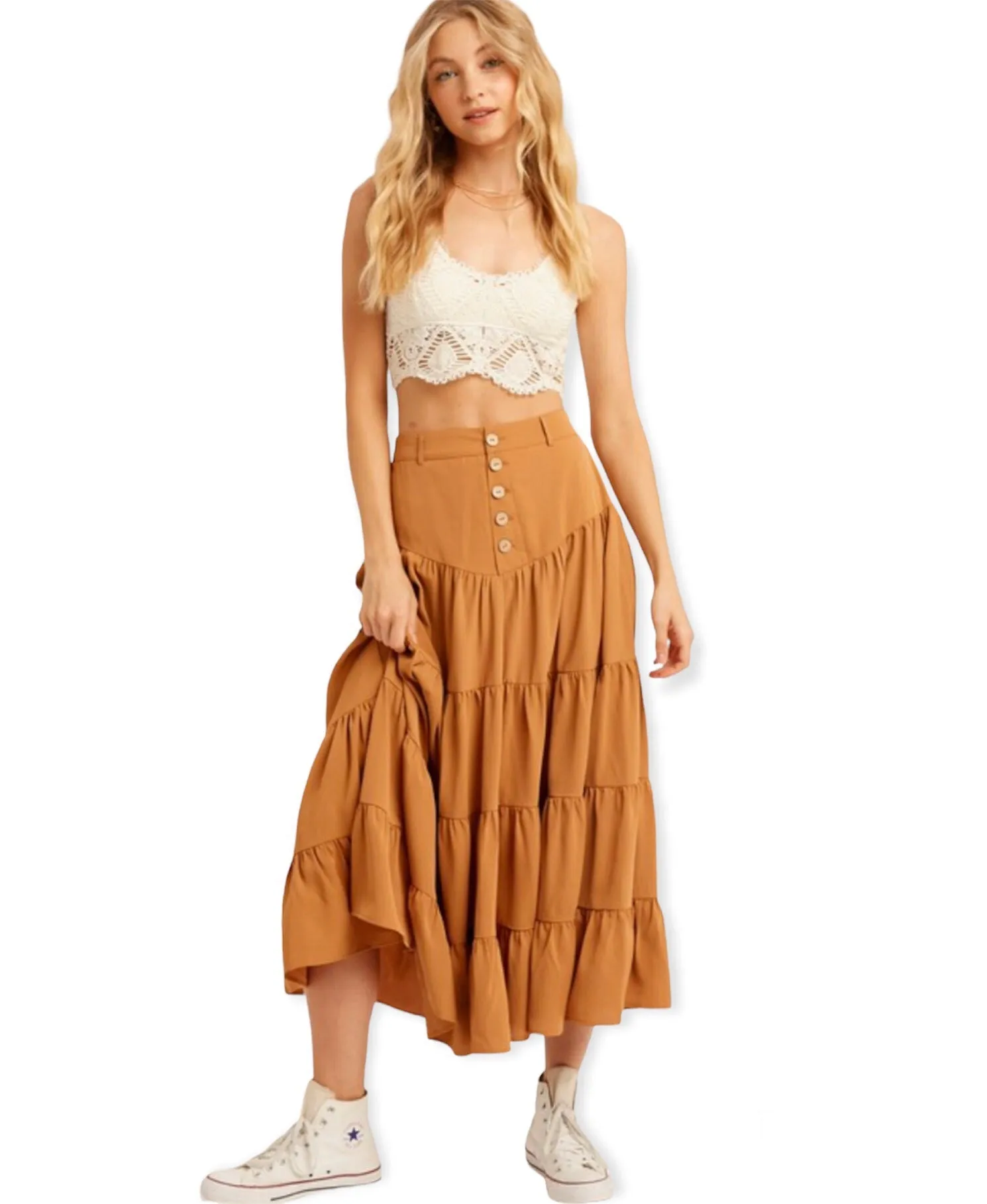 Paloma Tiered Maxi Skirt-Clay