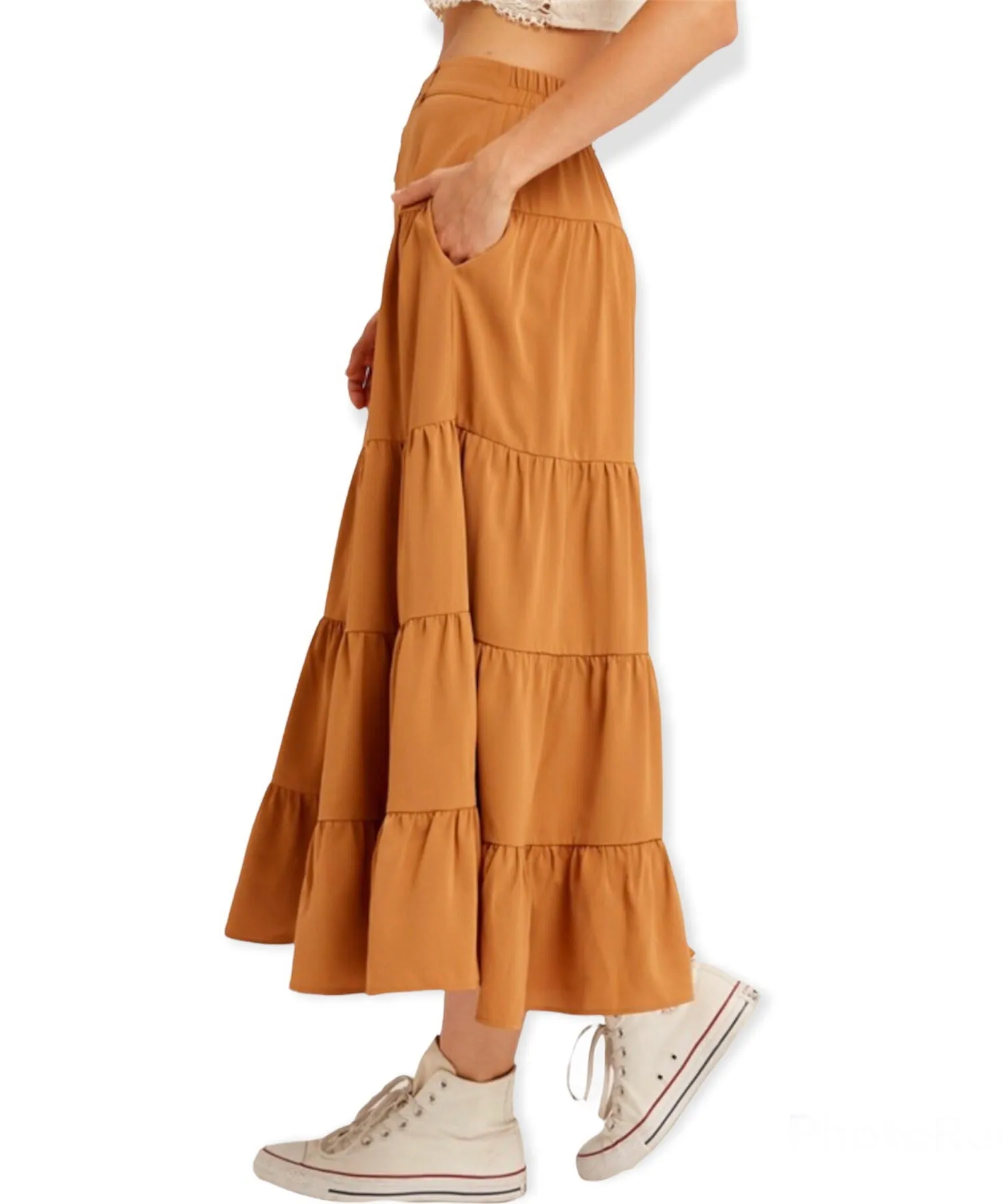 Paloma Tiered Maxi Skirt-Clay