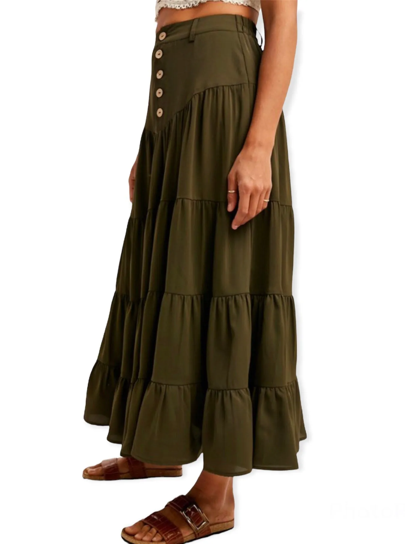 Paloma Tiered Maxi Skirt- Dark Olive