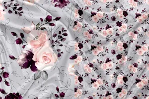 Panneau pour Vêtement et Couverture Floral Gris et Rose