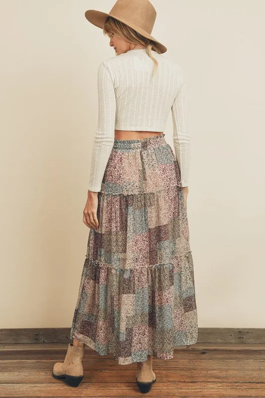 Patchwork Print Maxi Skirt