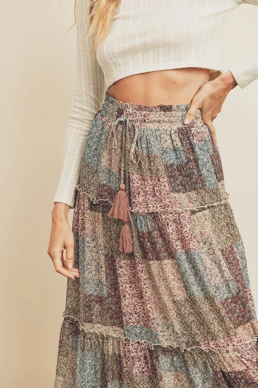 Patchwork Print Maxi Skirt