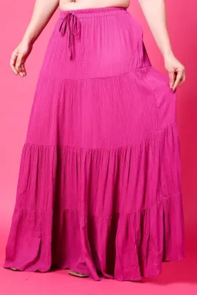 Pink Solid Layered Maxi Skirt