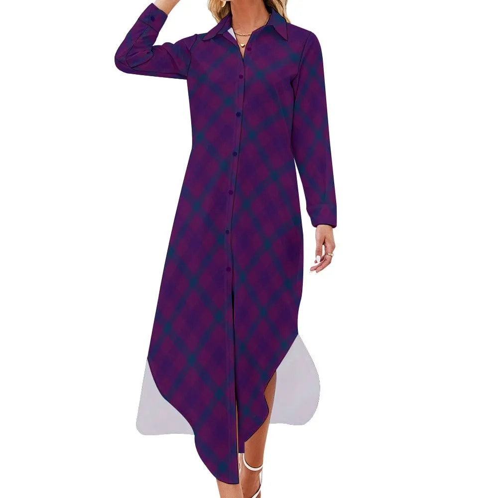 Plaid Desires Button Neck Long Sleeve Shirt Dress - 2 options