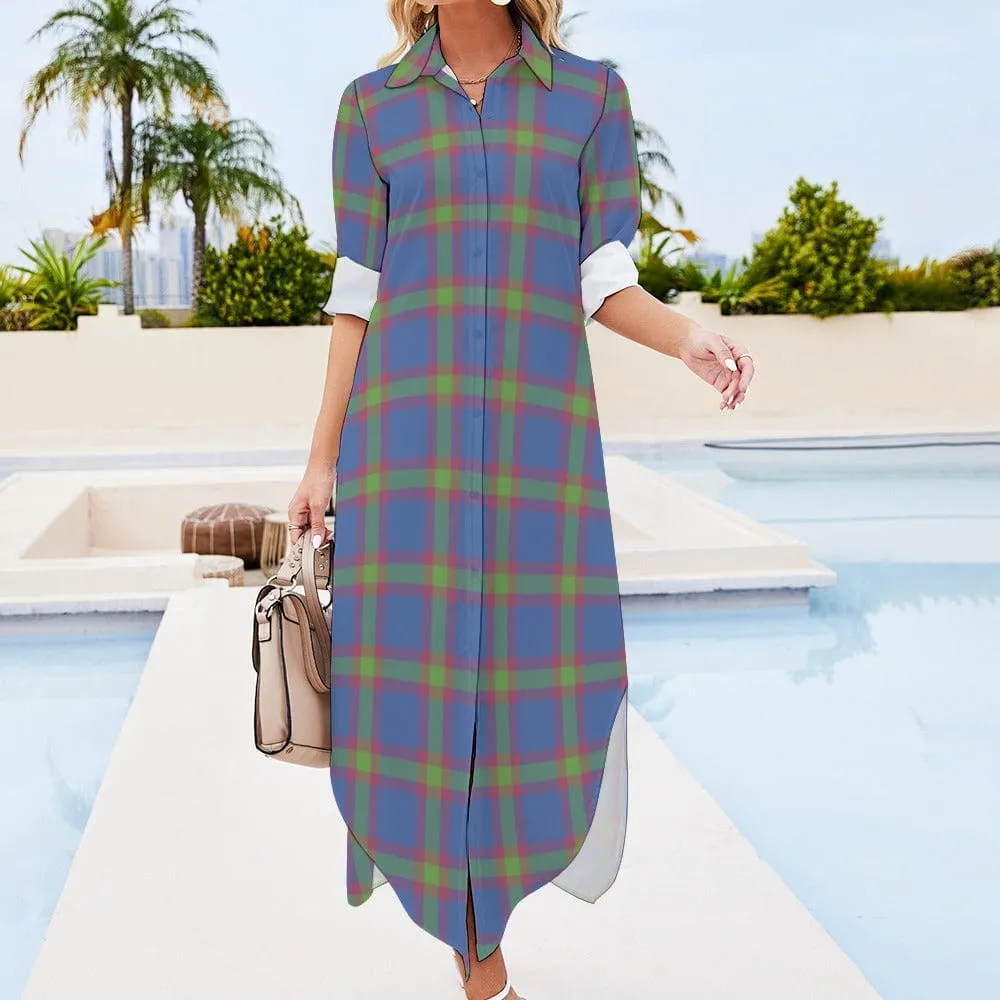 Plaid Desires Button Neck Long Sleeve Shirt Dress - 2 options