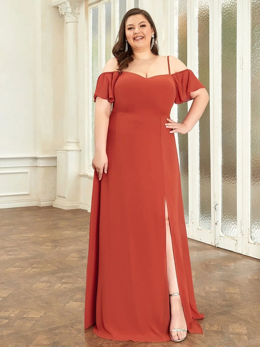 Plus Size Cold Shoulder Bridesmaid Dress with Side Slit