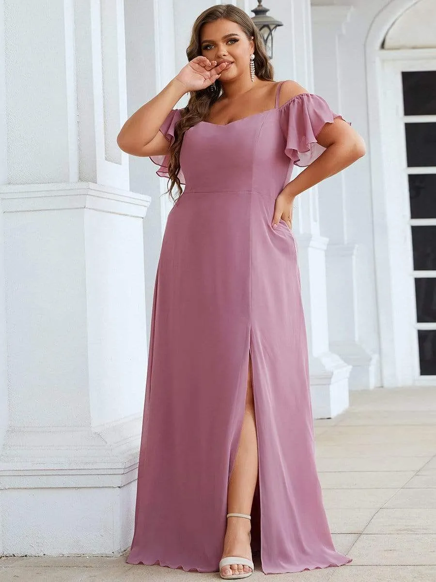 Plus Size Cold Shoulder Bridesmaid Dress with Side Slit