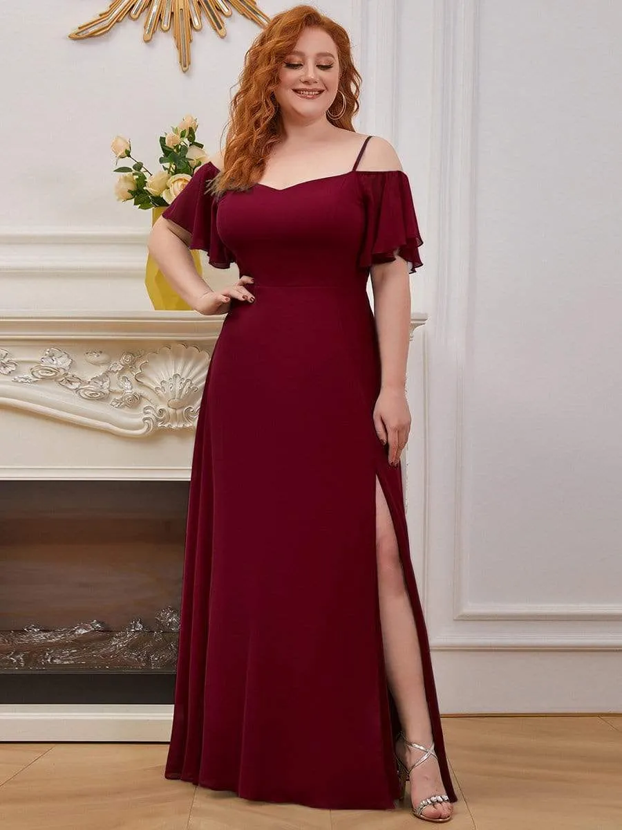 Plus Size Cold Shoulder Bridesmaid Dress with Side Slit