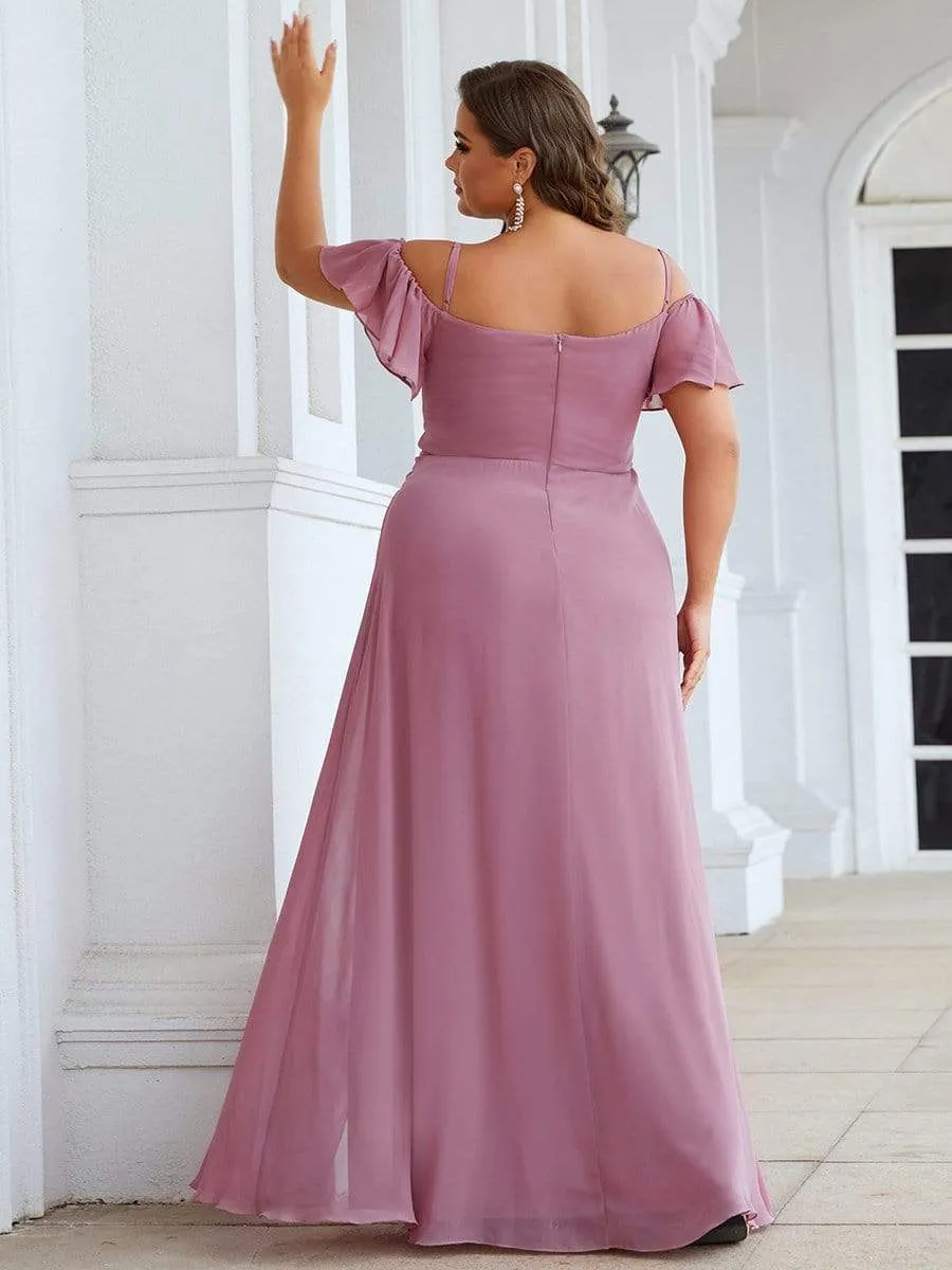 Plus Size Cold Shoulder Bridesmaid Dress with Side Slit