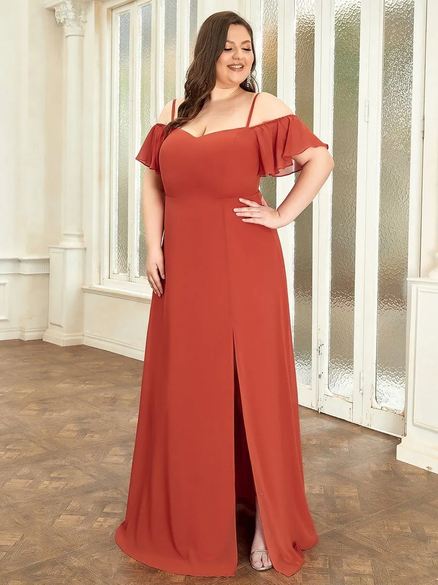 Plus Size Cold Shoulder Bridesmaid Dress with Side Slit