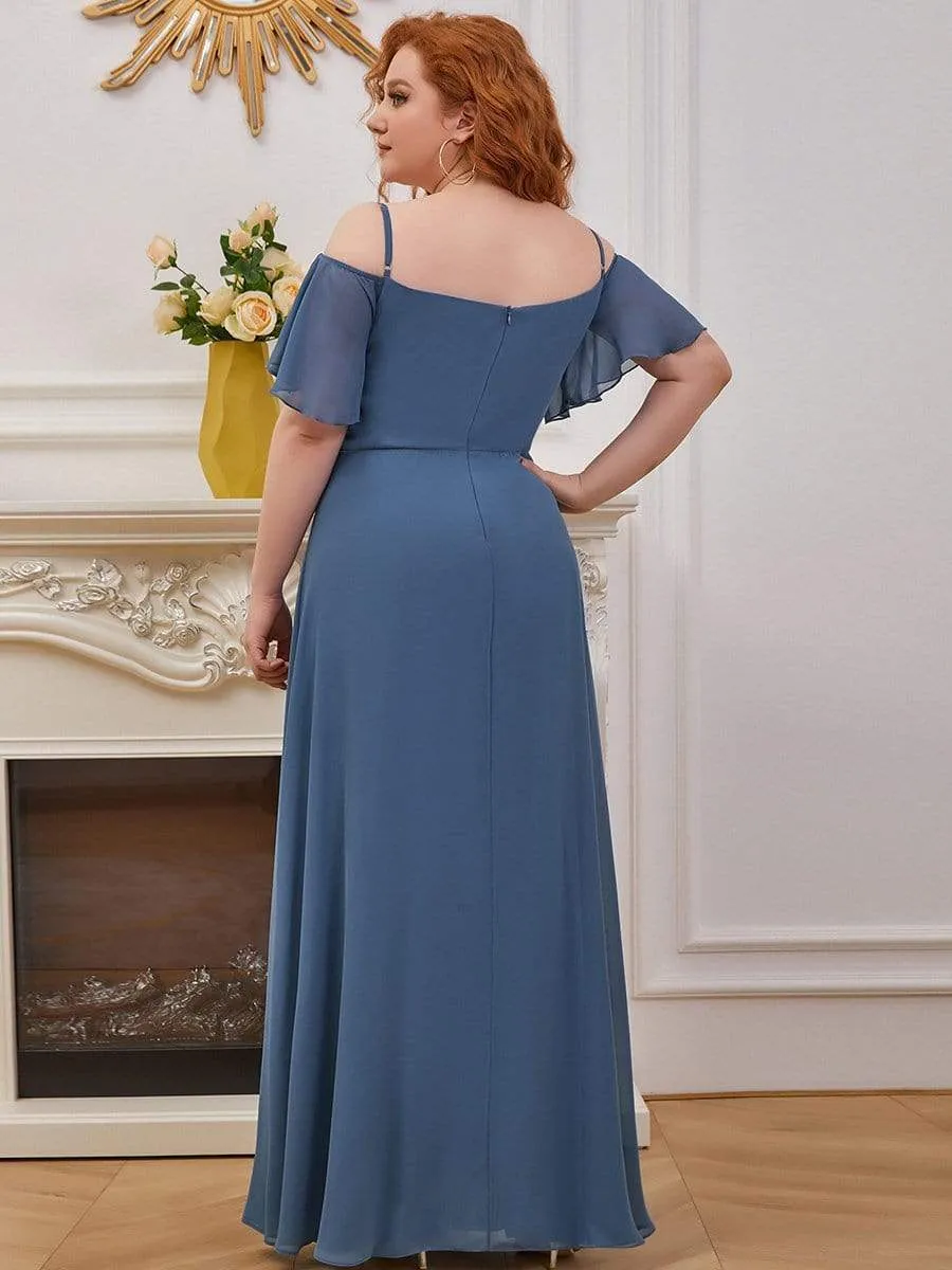 Plus Size Cold Shoulder Bridesmaid Dress with Side Slit