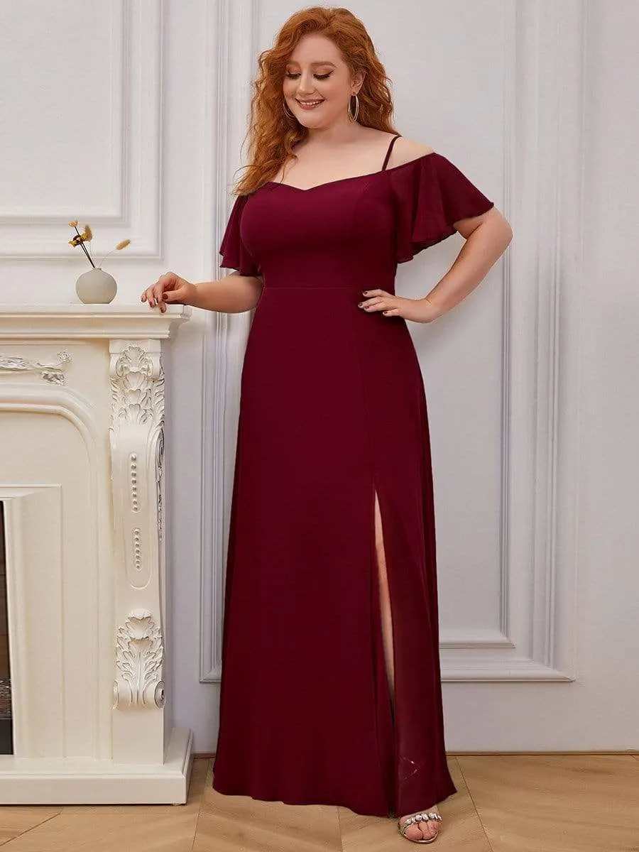 Plus Size Cold Shoulder Bridesmaid Dress with Side Slit