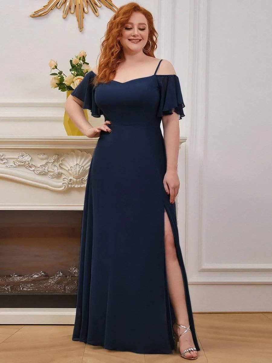 Plus Size Cold Shoulder Bridesmaid Dress with Side Slit