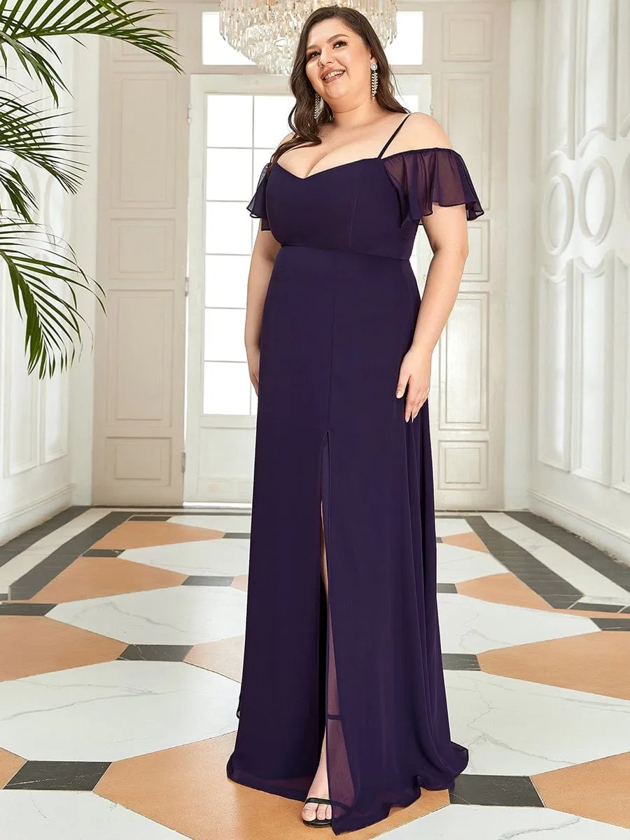 Plus Size Cold Shoulder Bridesmaid Dress with Side Slit